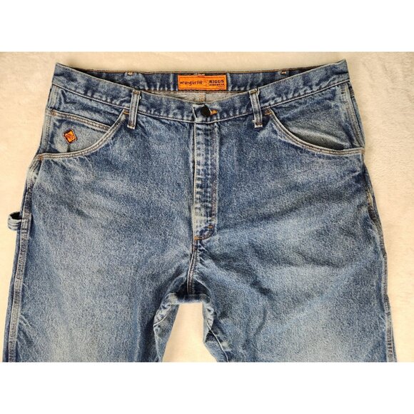 Wrangler FR Riggs Workwear Jeans Mens W38"x27" Blue HRC2 2112 - Picture 2 of 16